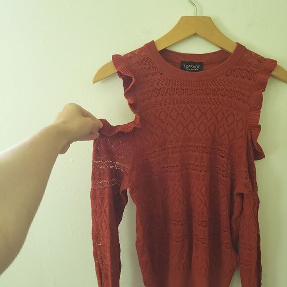 FINAL SALE TOPSHOP Frill Cold Shoulder Pointelle Top 6 - Picture 3 of 5